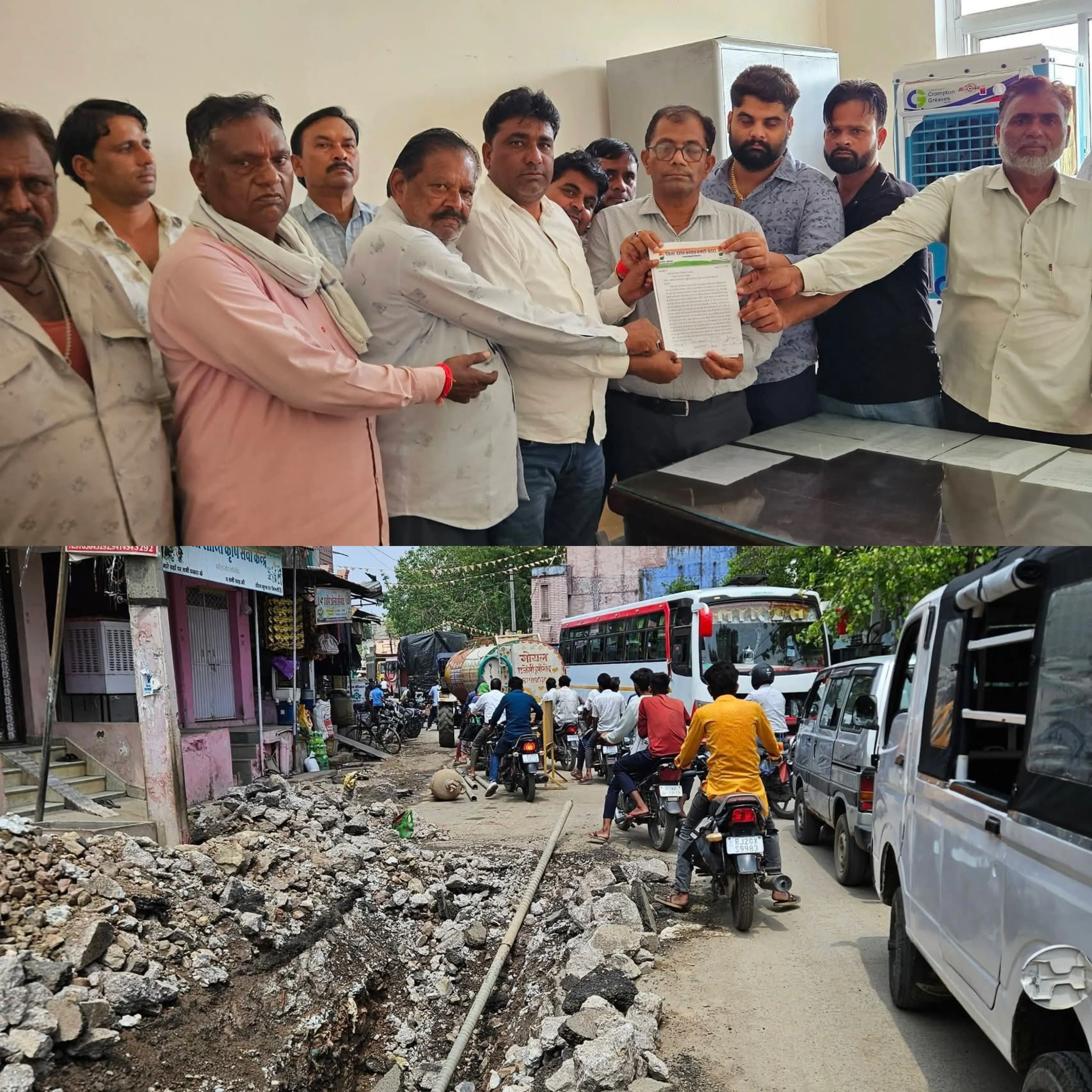 सड़क पर लगा जाम, सीवरेज कार्य की धीमी रफ्तार से लोग परेशान कांग्रेस कार्यकर्ताओं ने उपखंड अधिकारी के नाम नायब तहसीलदार को सौंपा ज्ञापन